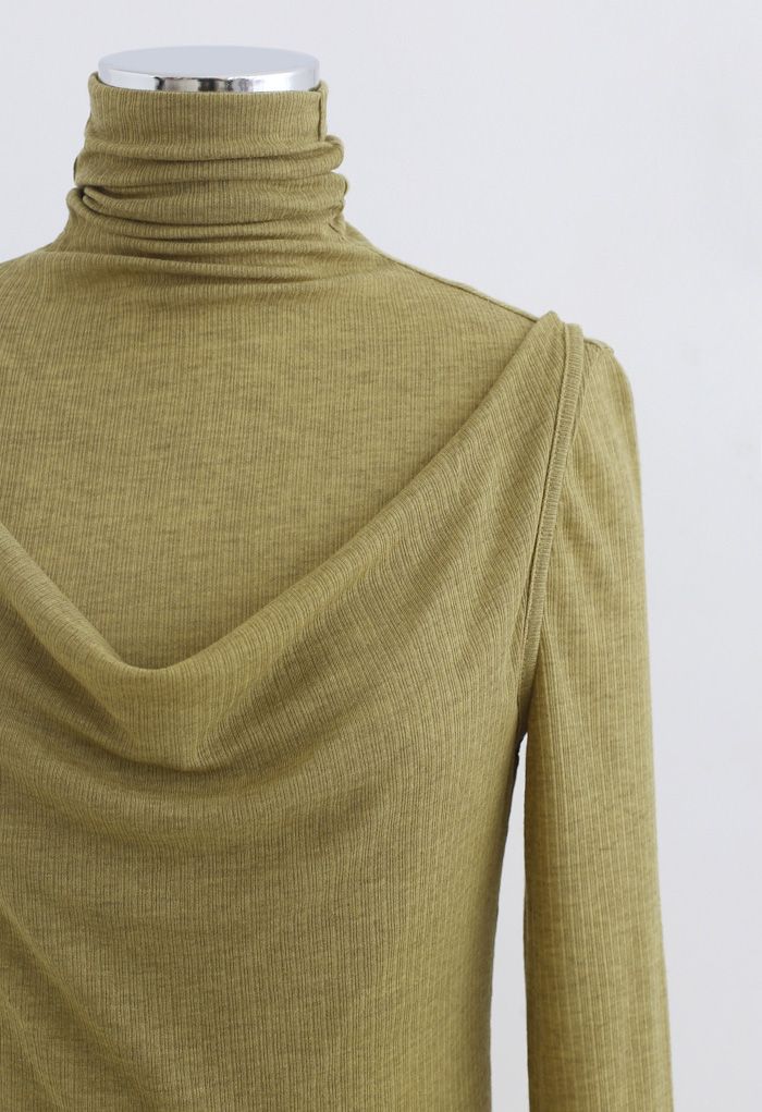 Turtleneck Knit Top and Vest Set in Olive