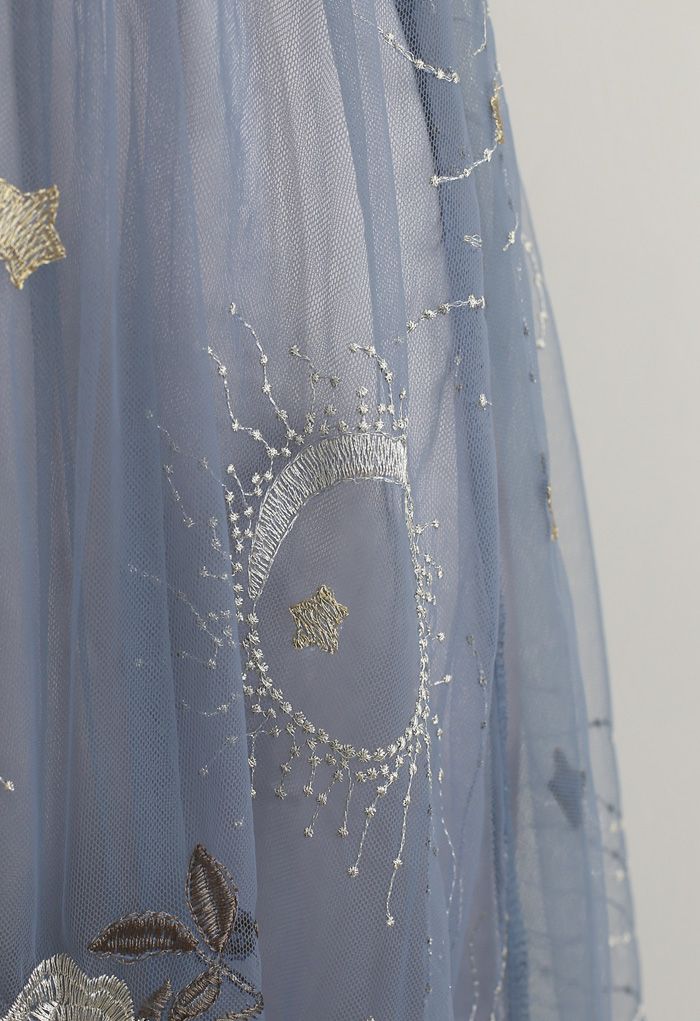 Embroidery Trim Mesh Cami Dress