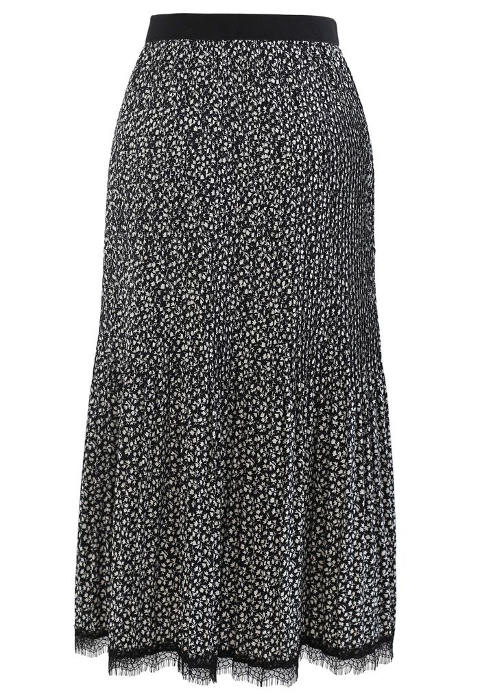 Floret Lace Hem Pleated Midi Skirt in Black - Retro, Indie and Unique ...