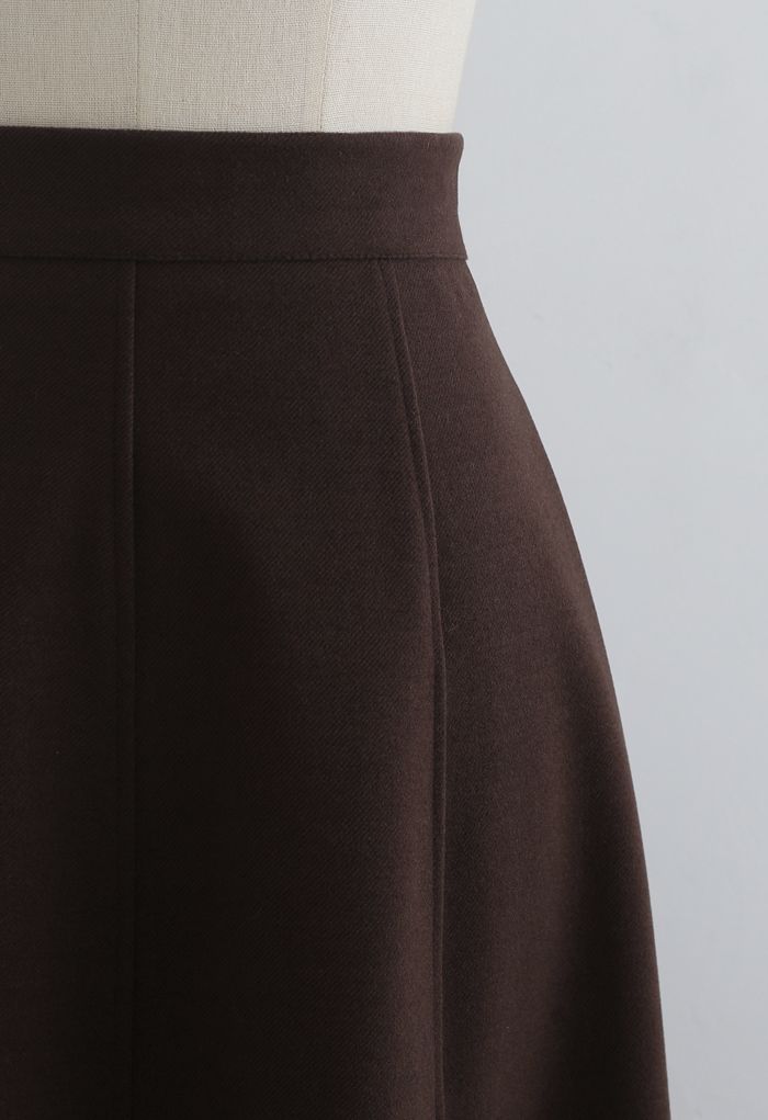 Solid Color Wool-Blend Midi Skirt in Brown - Retro, Indie and Unique ...