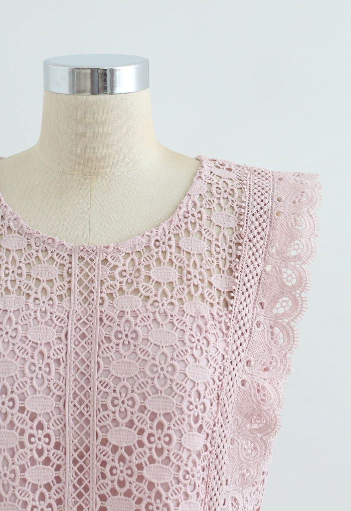 Crochet Lacey Sleeveless Crop Top in Dusty Pink - Retro, Indie and ...