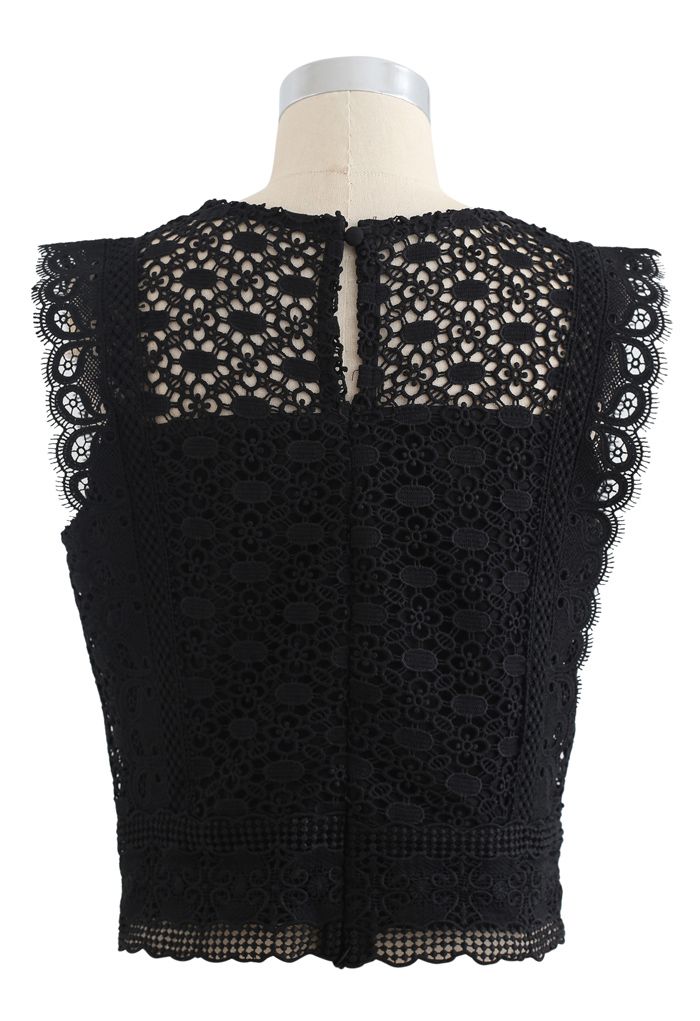 Crochet Lacey Sleeveless Crop Top in Black - Retro, Indie and Unique ...