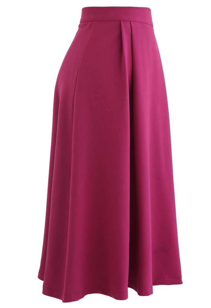 Pleated Flare Midi Skirt in Magenta - Retro, Indie and Unique Fashion