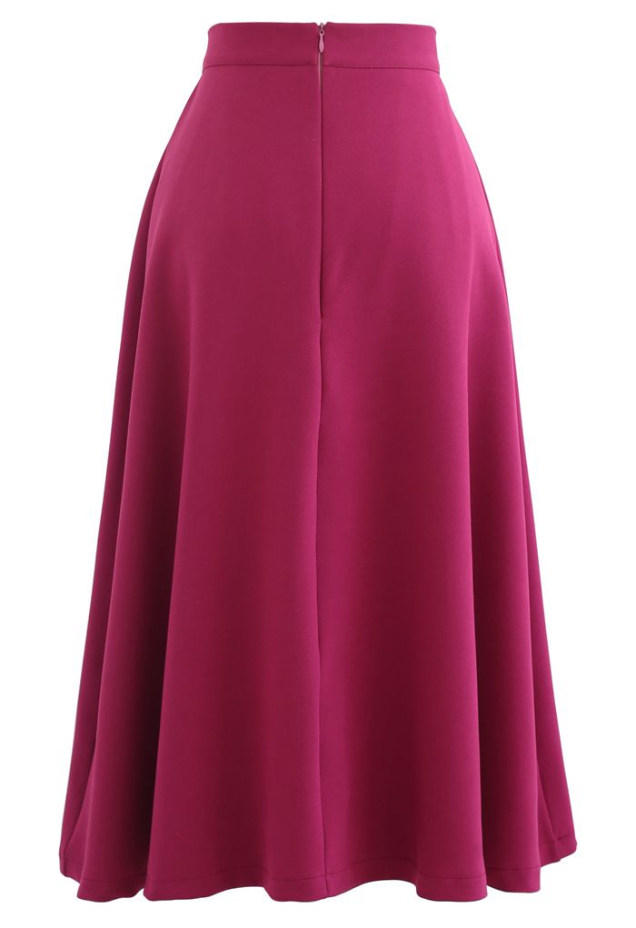 Pleated Flare Midi Skirt in Magenta - Retro, Indie and Unique Fashion