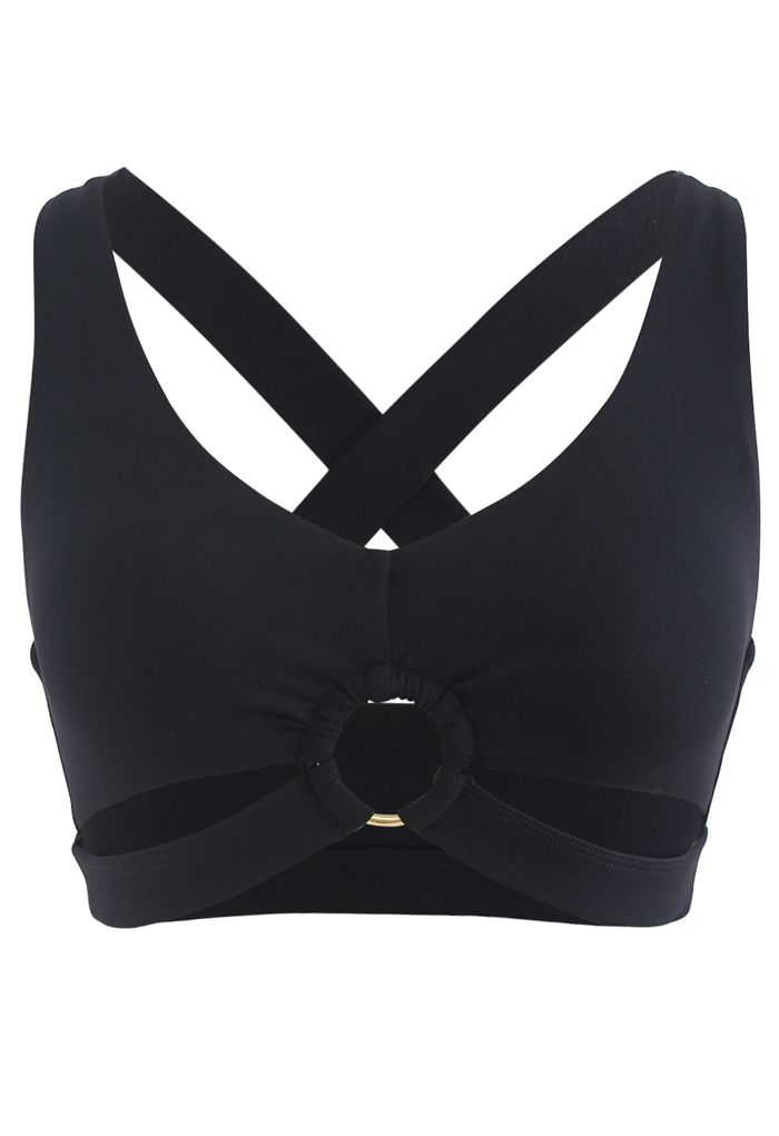 O-Ring Cross Back Low-Impact Sports Bra in Black - Retro, Indie and ...