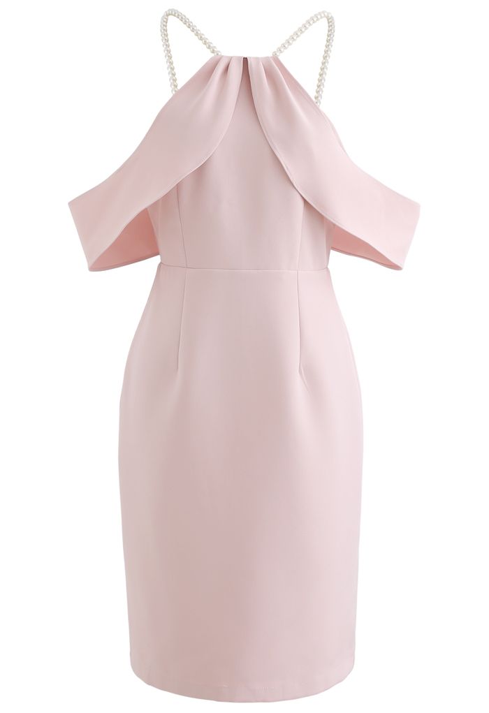 Pearl Strap Cold-Shoulder Shift Dress in Pink - Retro, Indie and Unique ...
