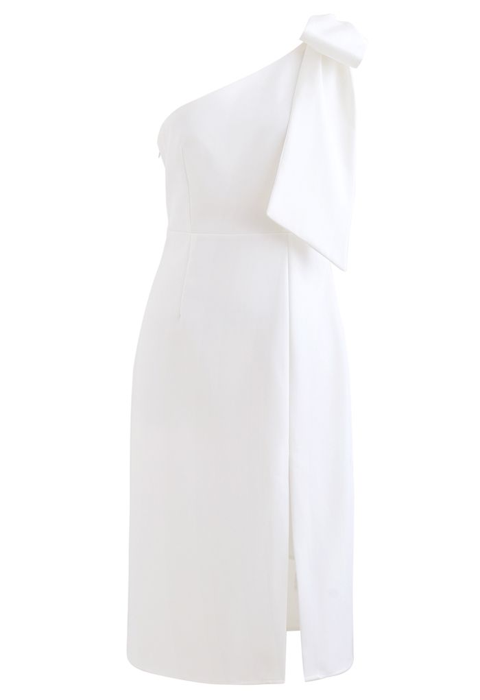 Bow Strap Oblique Slit Shift Dress in White - Retro, Indie and Unique ...