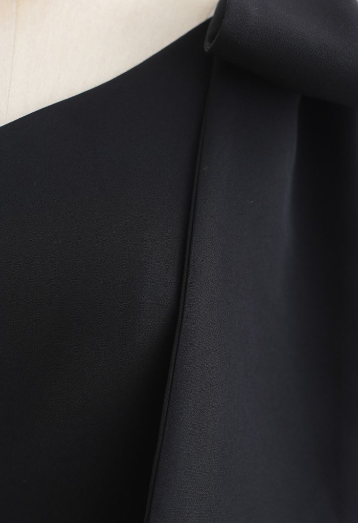 Bow Strap Oblique Slit Shift Dress in Black - Retro, Indie and Unique ...