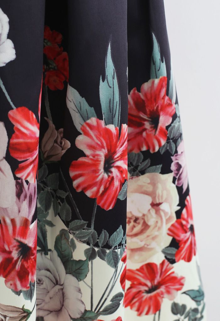 Splendid Blossom Print Prom Midi Skirt