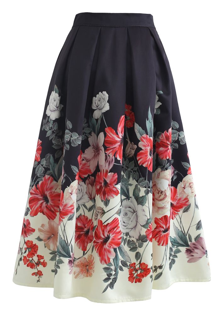 Splendid Blossom Print Prom Midi Skirt - Retro, Indie and Unique Fashion