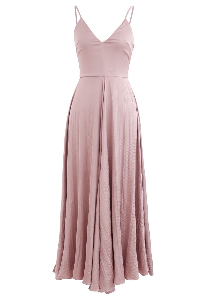 V-Neck Satin Cami Maxi Dress in Dusty Pink