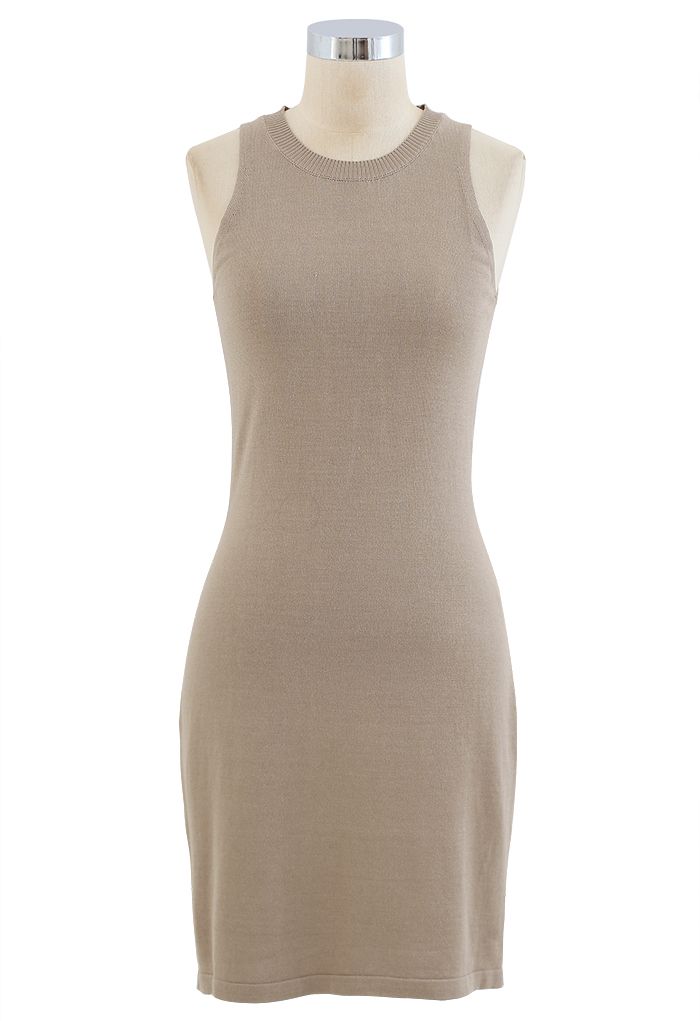 Crop Wrapped Top and Sleeveless Knit Twinset Dress in Camel - Retro ...