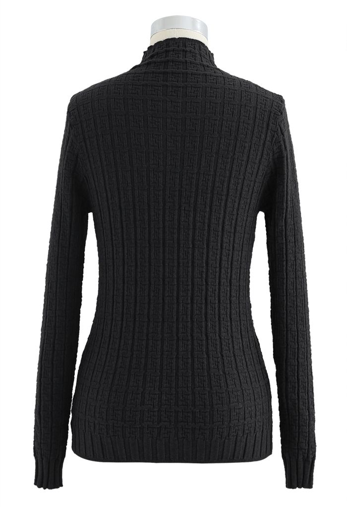 Maze Embossed High Neck Fitted Knit Top in Black - Retro, Indie and ...