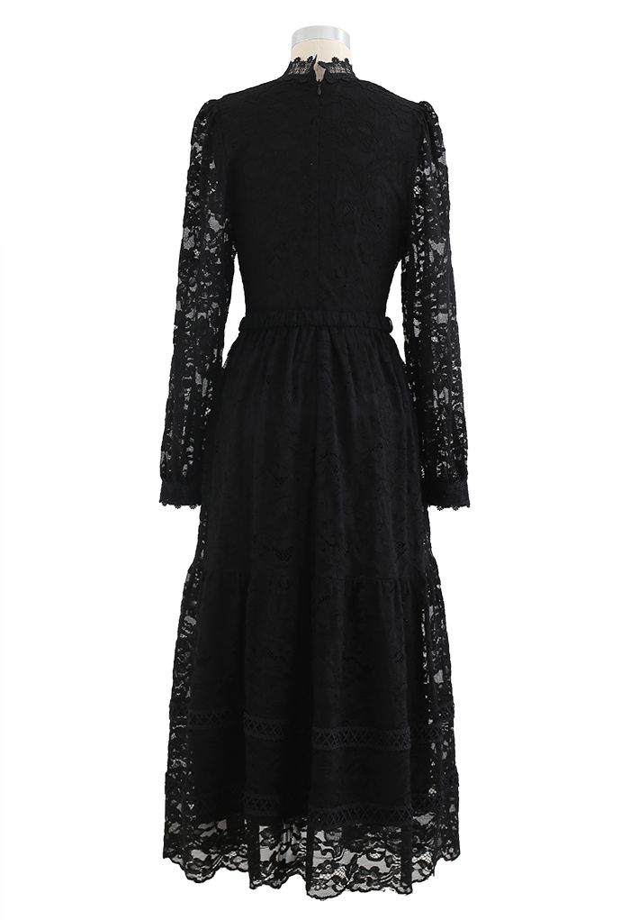 Belted Full Lace Frilling Dress in Black - Retro, Indie and Unique Fashion