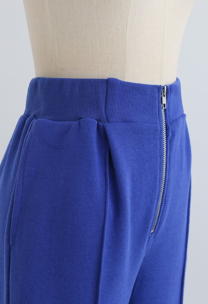 Zip Front Side Pocket Joggers in Blue