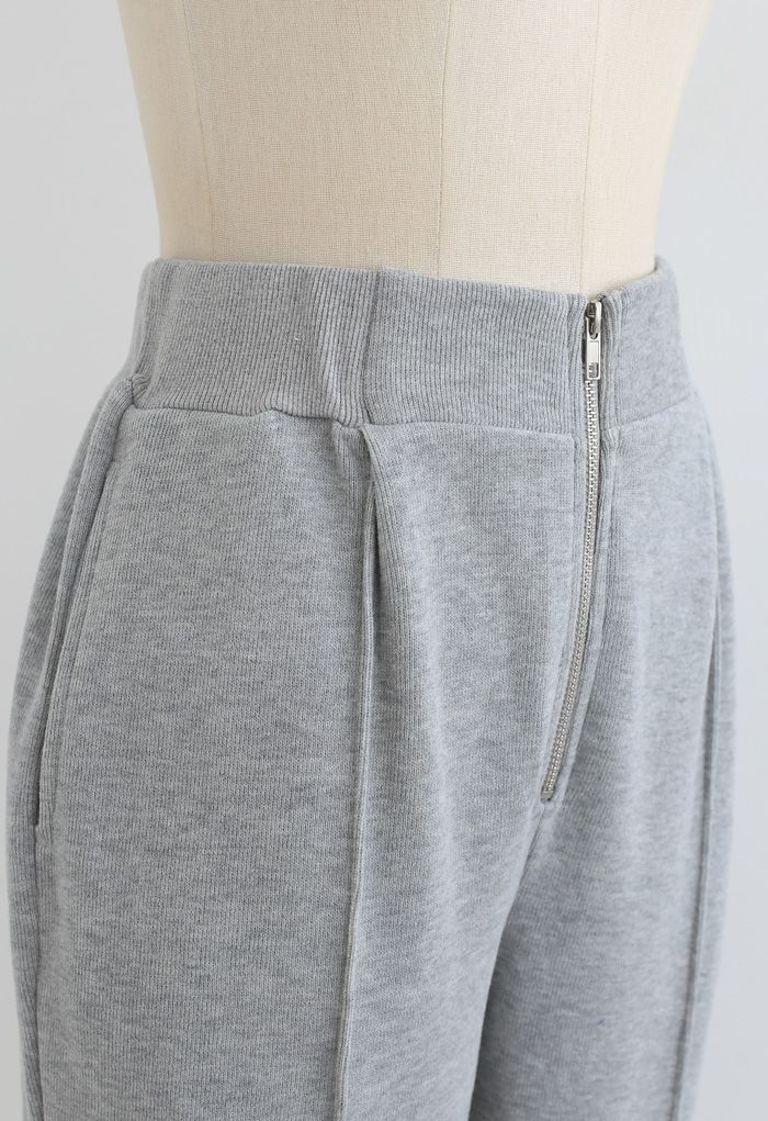 Zip Front Side Pocket Joggers in Grey - Retro, Indie and Unique Fashion