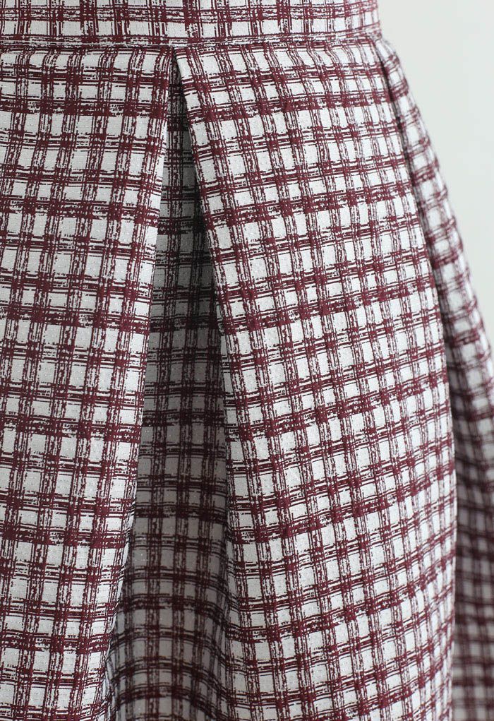 Shimmery Embossed Check Pleated Skirt in Wine - Retro, Indie and Unique ...