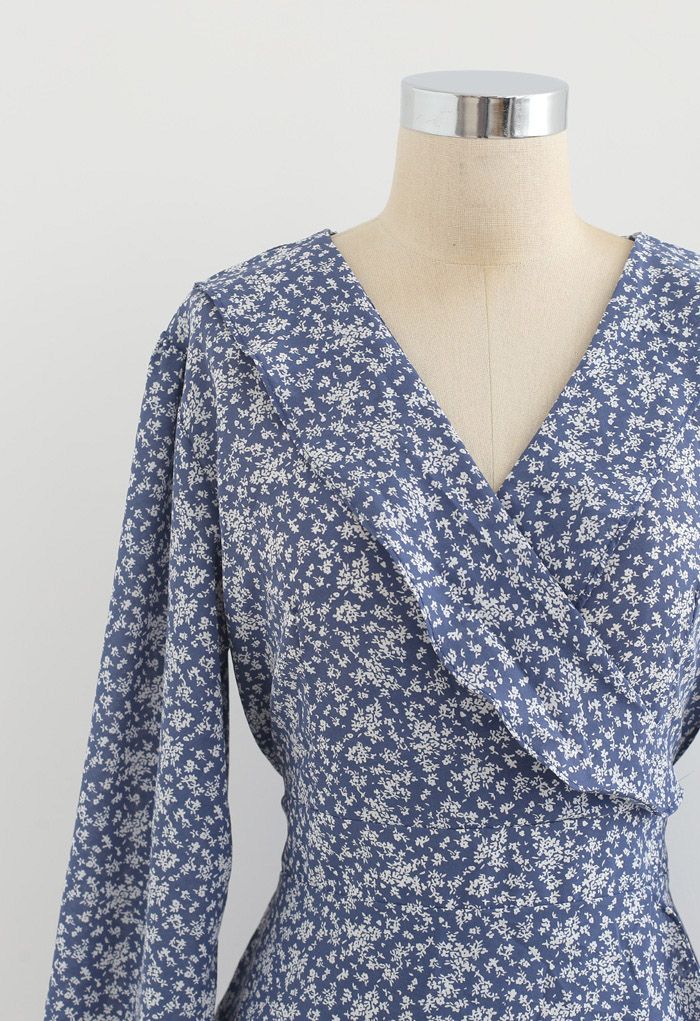Tiny Floral Tie Waist Asymmetric Dress in Blue - Retro, Indie and ...