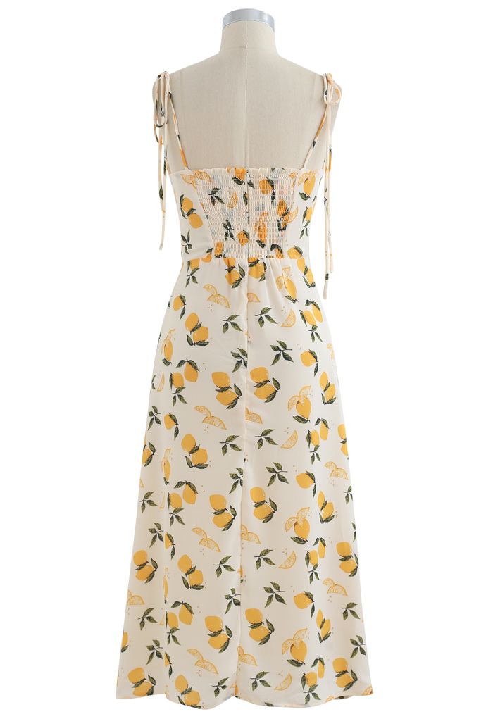 Lemon Print Sweetheart Self-Tie Cami Dress