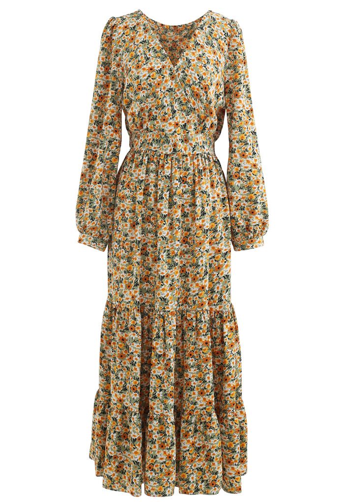 Ditsy Floral Frilling Wrap Dress - Retro, Indie and Unique Fashion