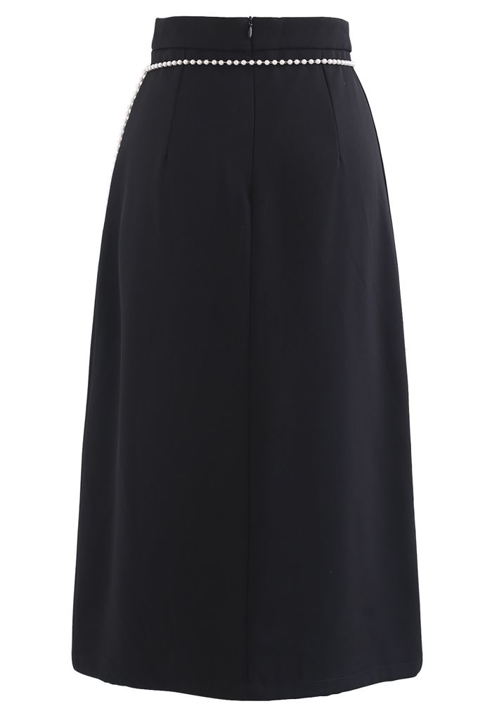 Pearls Chain Front Slit Midi Skirt in Black - Retro, Indie and Unique ...