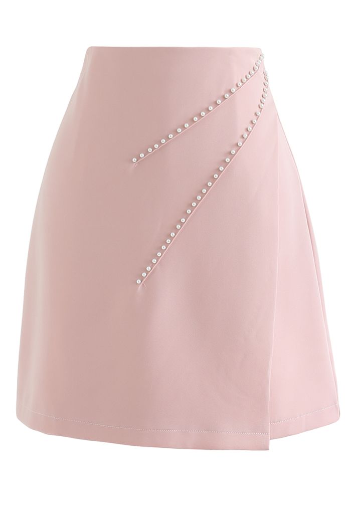 Pearls Embellished Flap Mini Skirt in Pink - Retro, Indie and Unique ...