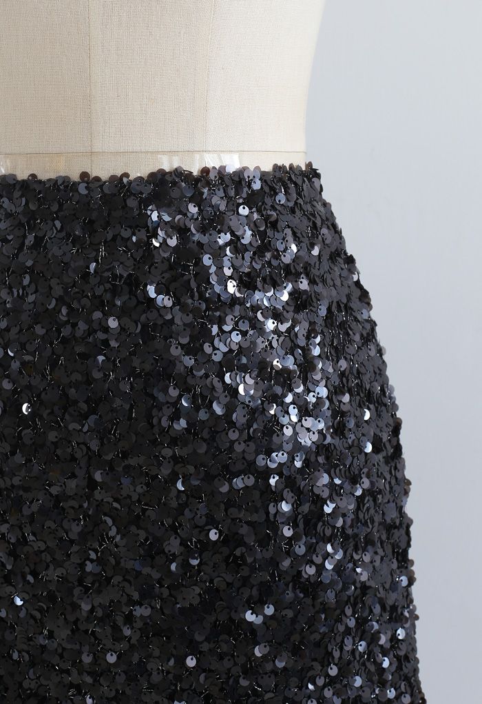 Sequined Seamless Pencil Skirt in Black