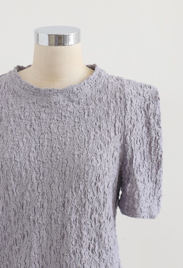 Embossed Folded Short Sleeve Top in Lavender