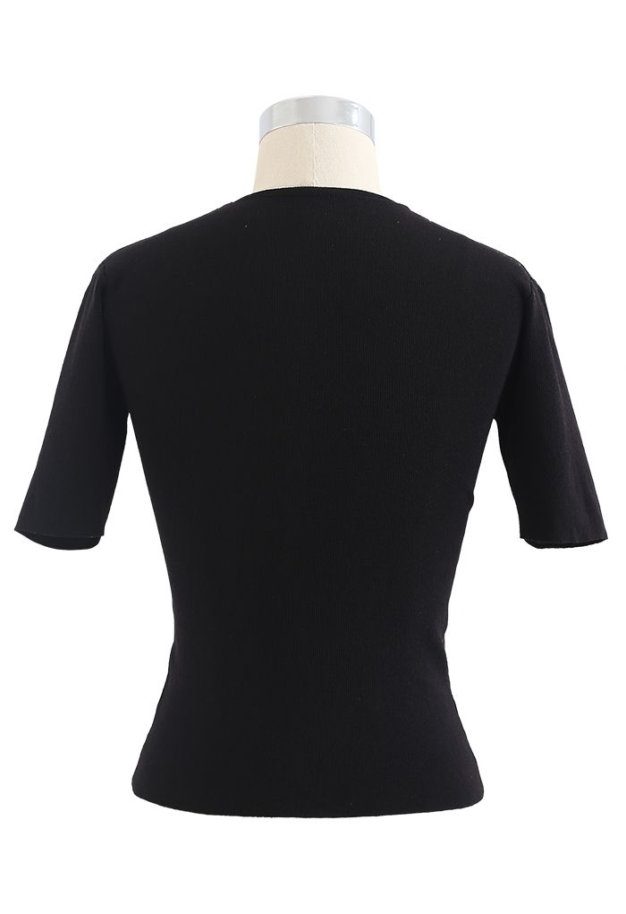 Cross Front Mesh Shoulder Knit Top in Black - Retro, Indie and Unique ...