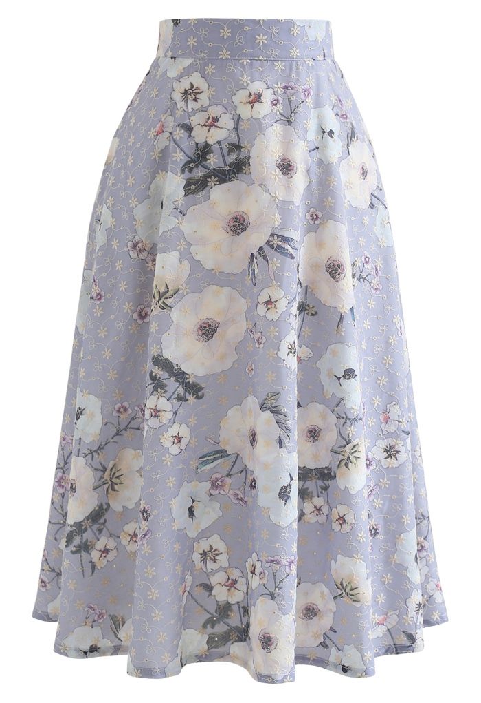 Fresh Flower Print Eyelet Embroidered Skirt - Retro, Indie and Unique ...