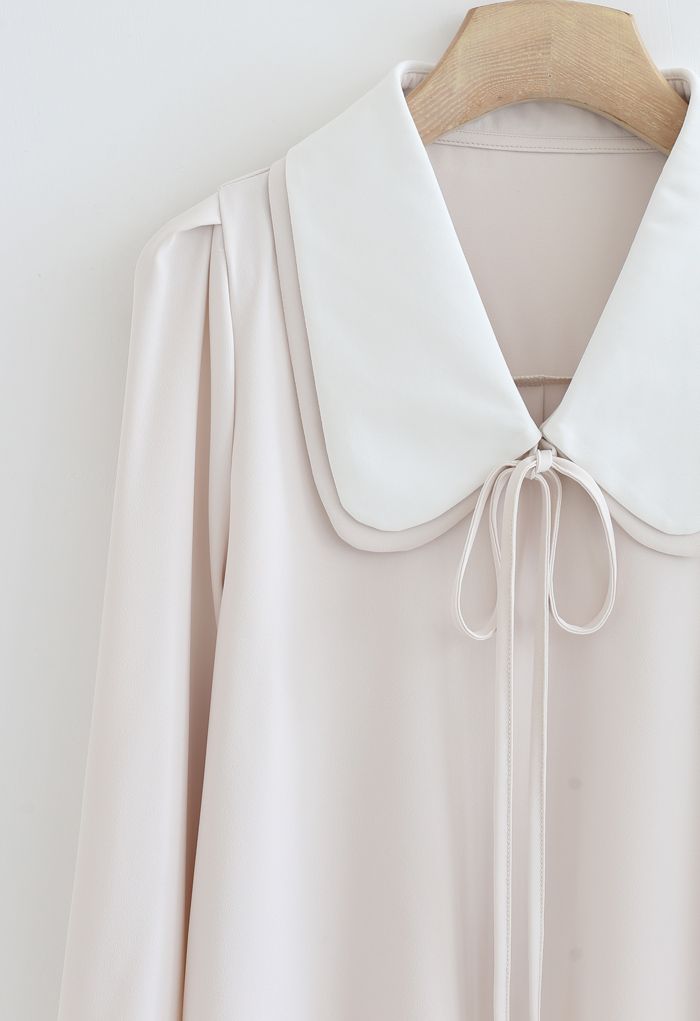 Double Collars Bowknot Shirt in Ivory