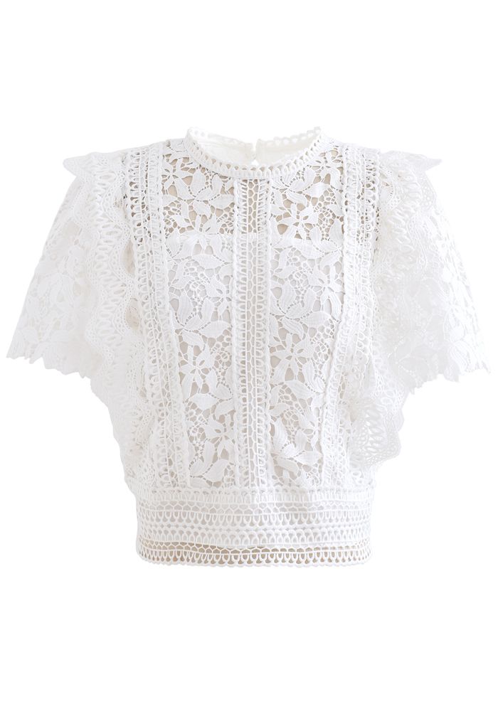 Lush Leaves Crochet Top in White