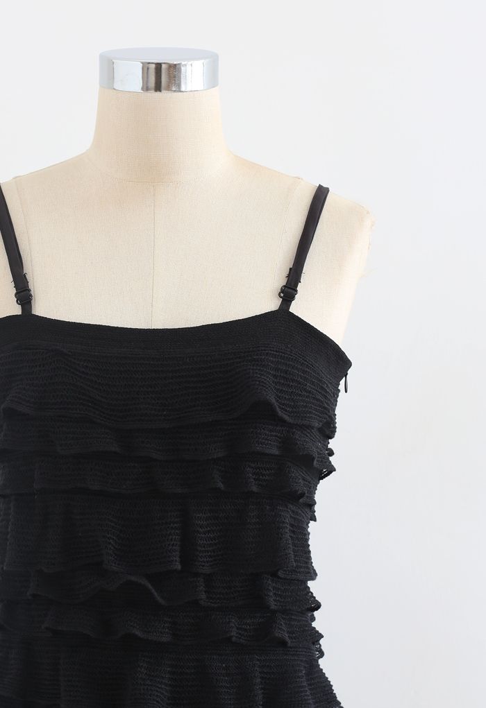 Tiered Ripple Knit Cami Midi Dress in Black - Retro, Indie and Unique ...