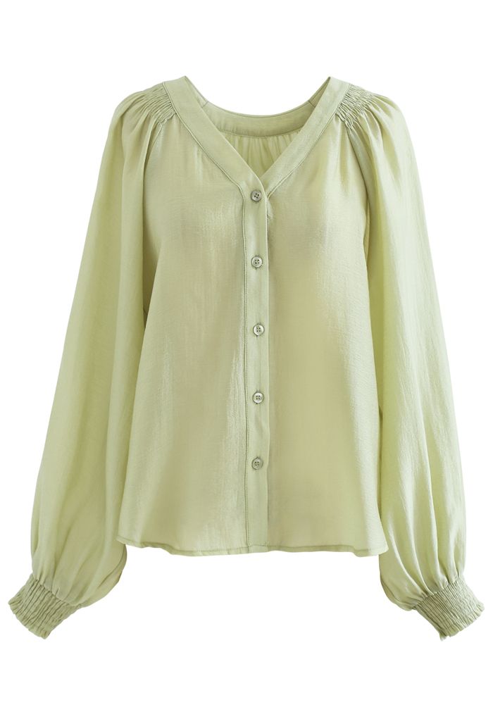 Hi-Lo Hem Buttoned Semi-Sheer Top in Moss Green - Retro, Indie and ...