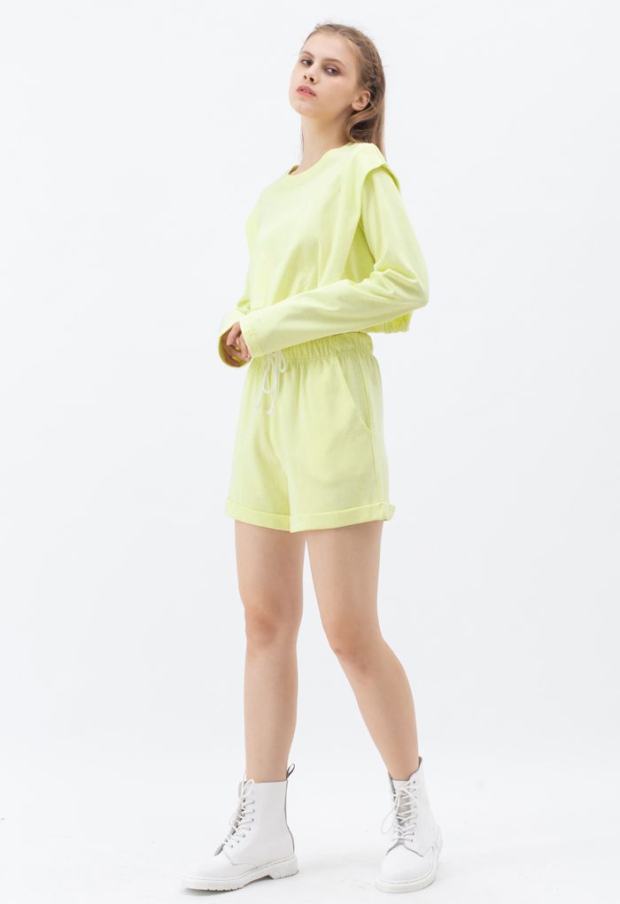 Adjustable Oversized Crop Sweatshirt in Lime