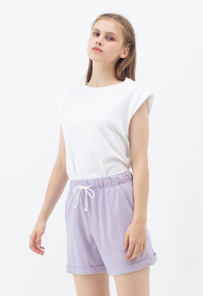 Flickering Padded Shoulder Sleeveless Top in White