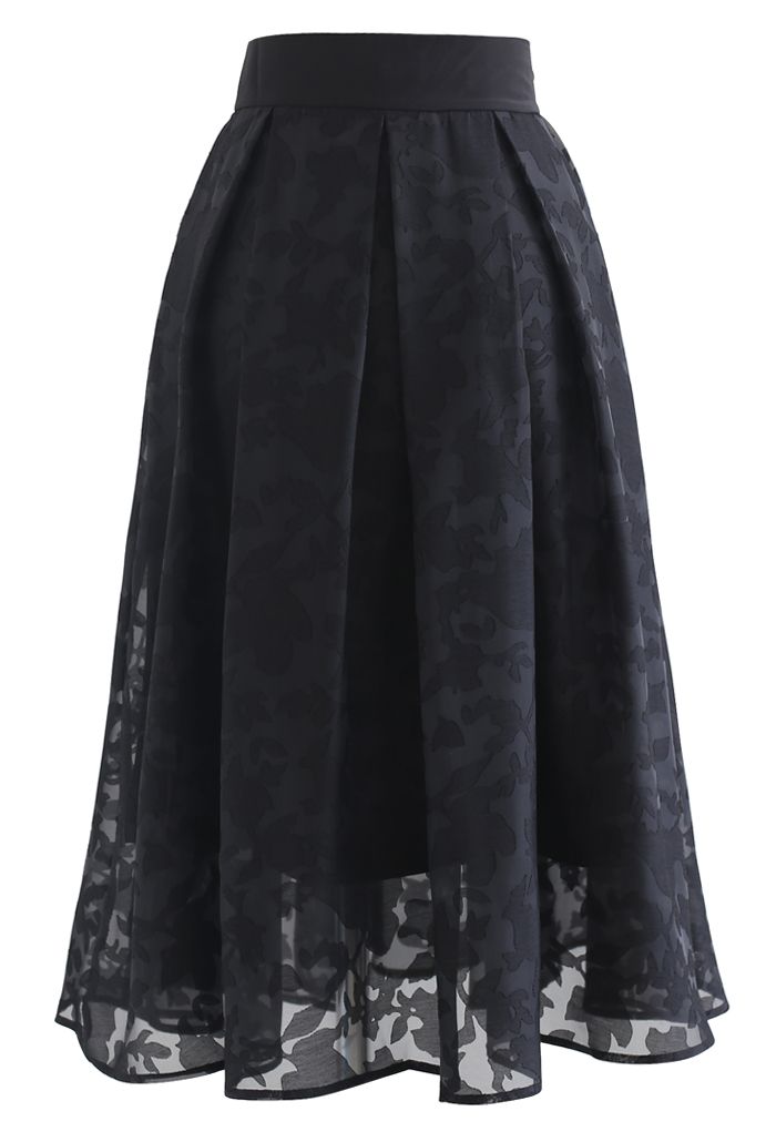 Flower Shadow Organza Pleated Skirt in Black - Retro, Indie and Unique ...