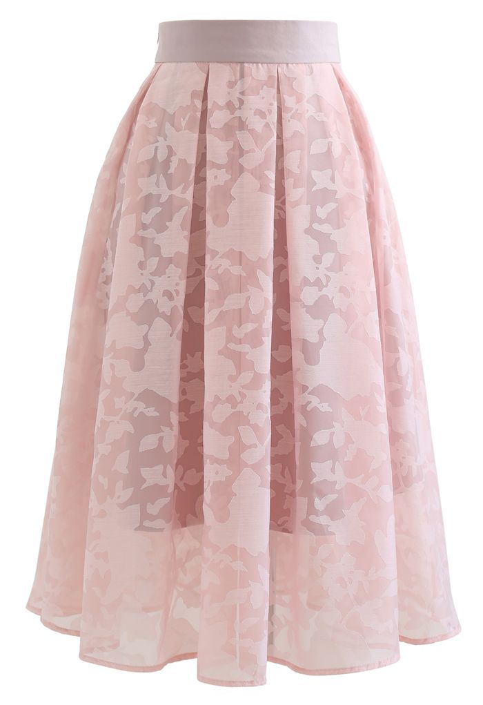 Flower Shadow Organza Pleated Skirt in Pink - Retro, Indie and Unique ...