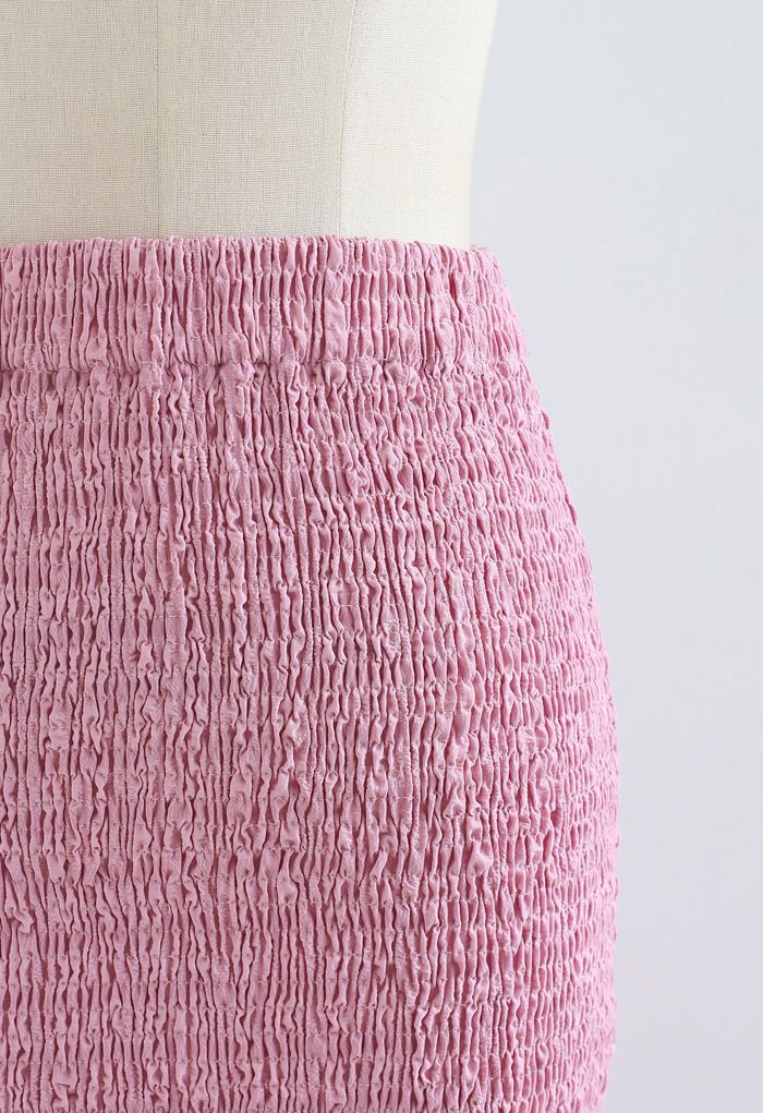 Frill Hem Full Shirring Pencil Skirt in Pink - Retro, Indie and Unique ...