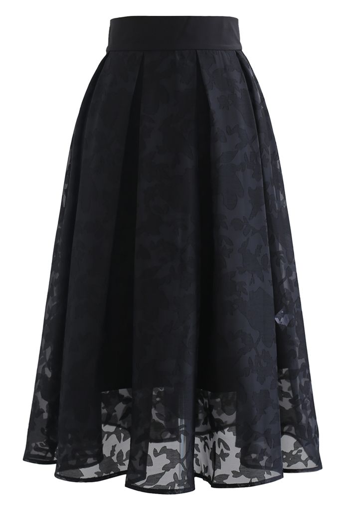 Flower Shadow Organza Pleated Skirt in Black - Retro, Indie and Unique ...