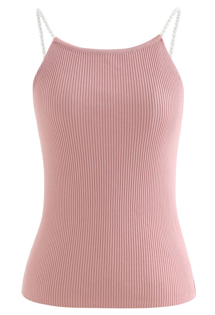 Pearl Straps Knit Cami Tank Top in Pink - Retro, Indie and Unique Fashion
