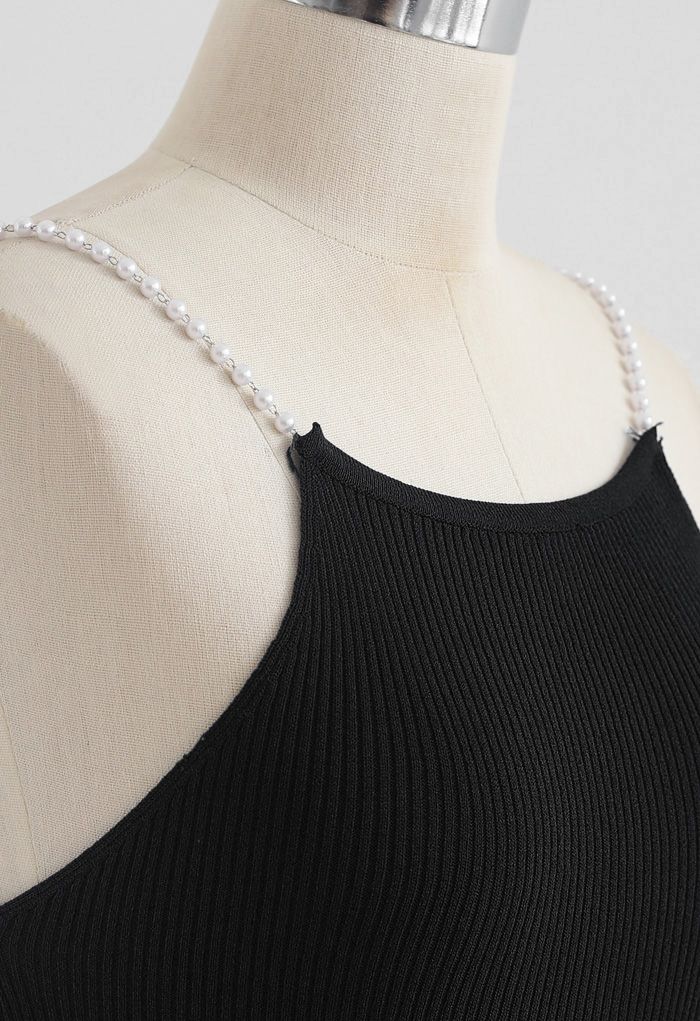 Pearl Straps Knit Cami Tank Top in Black - Retro, Indie and Unique Fashion