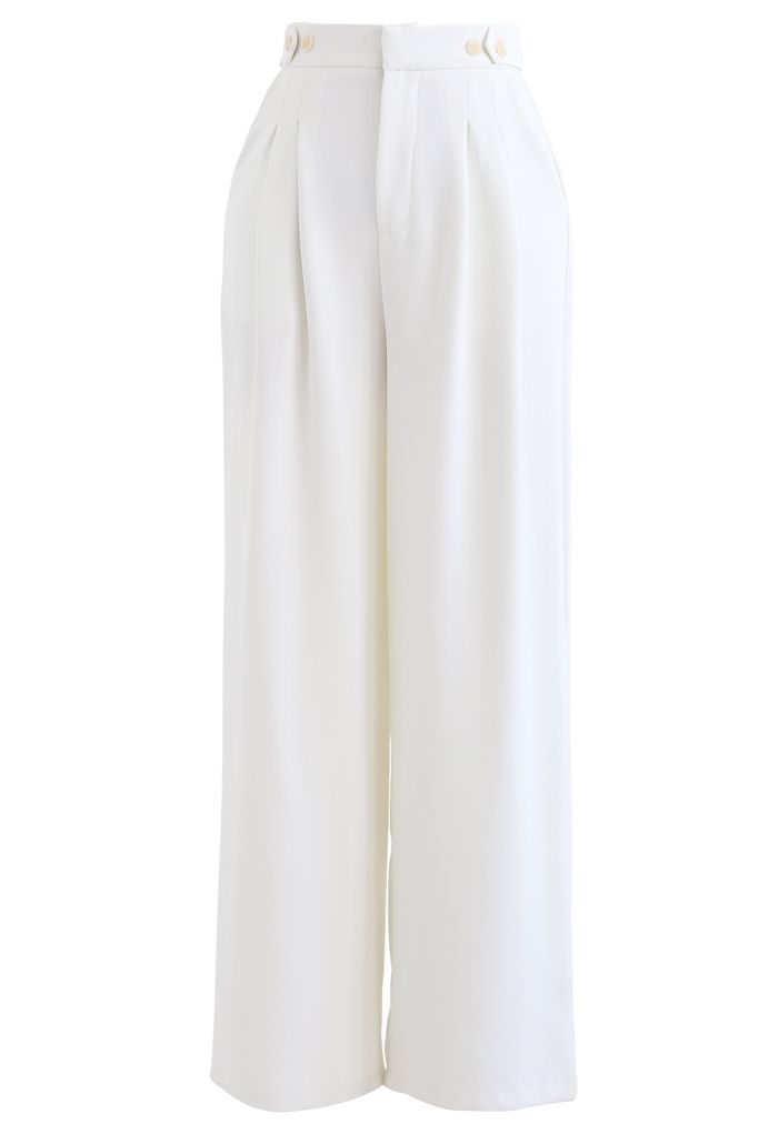 Buttoned Waist Straight Leg Pants in White - Retro, Indie and Unique ...