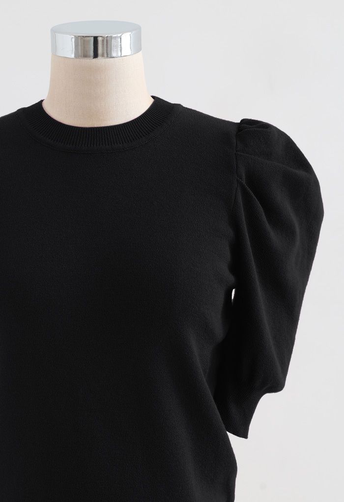 Bubble Short-Sleeve Knit Top in Black - Retro, Indie and Unique Fashion