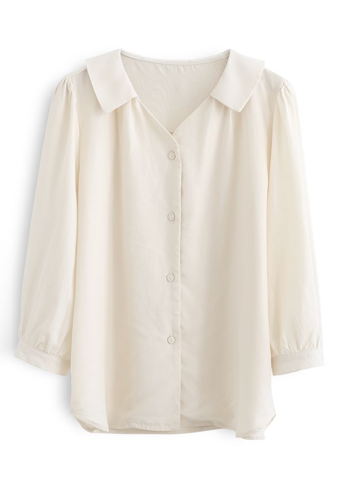 Three-Quarter Sleeve Buttoned Shirt in Sand - Retro, Indie and Unique ...