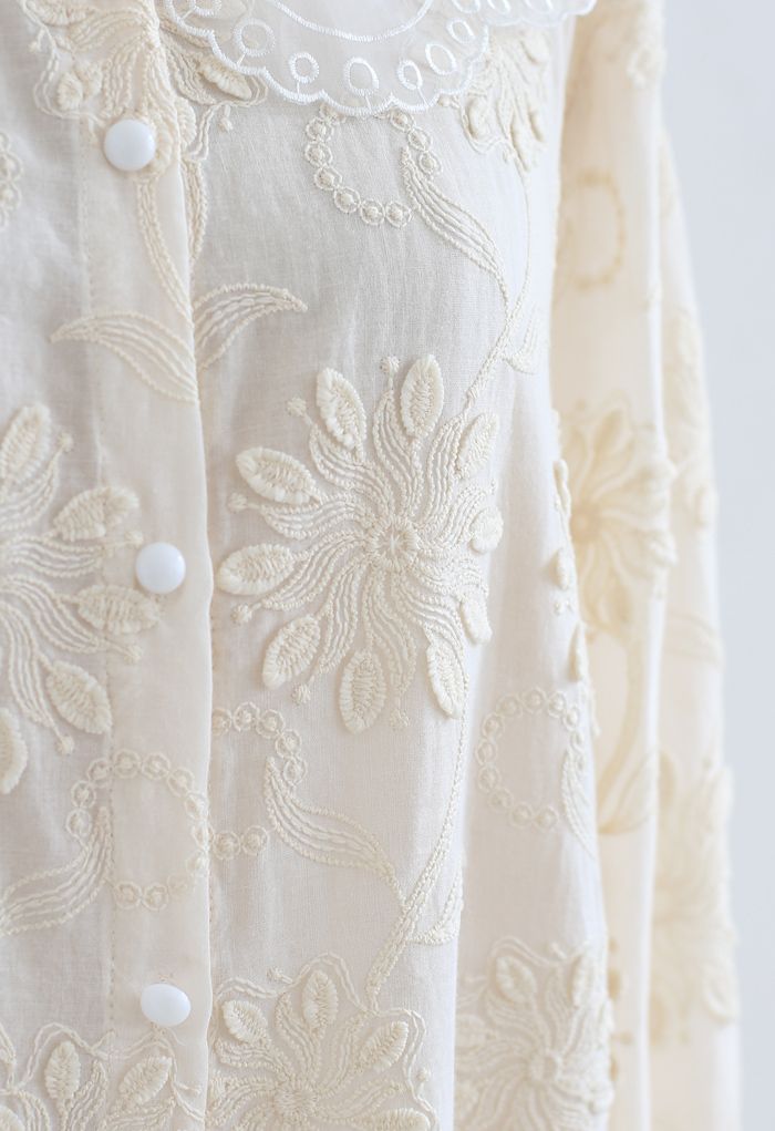 Organza Neck Delicate Embroidered Shirt in Cream - Retro, Indie and ...