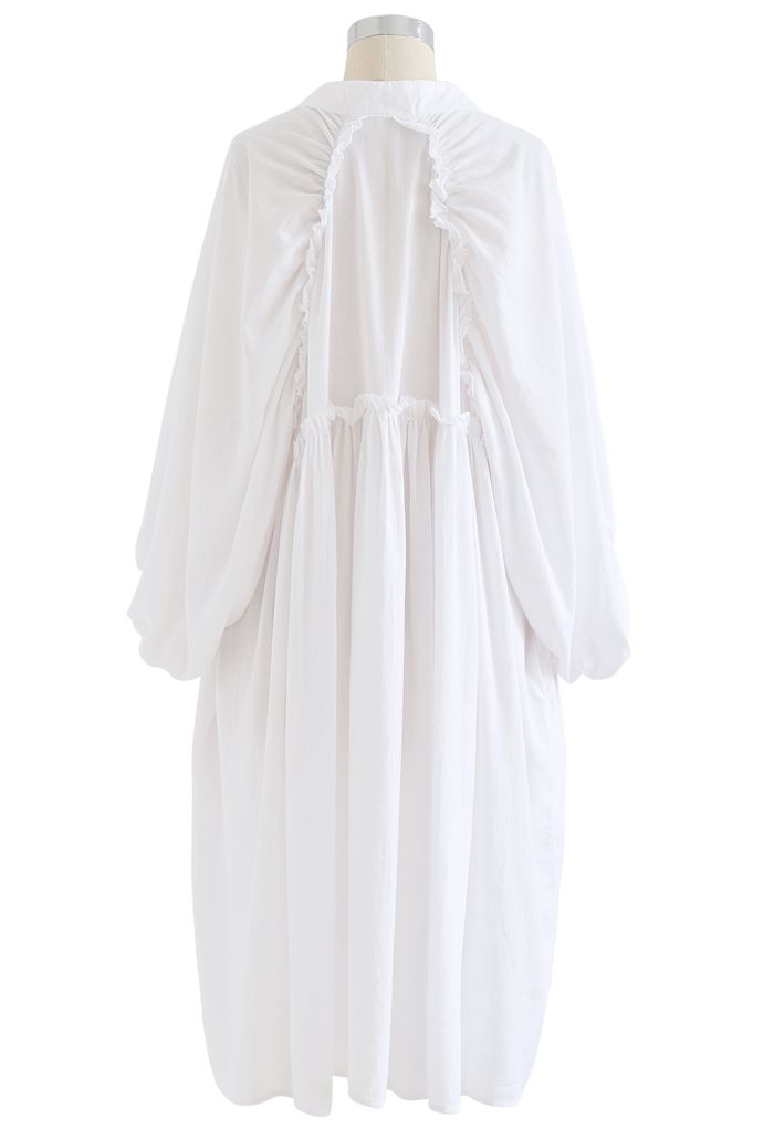 Breezy Bubble Sleeve Longline Shirt Dress in White
