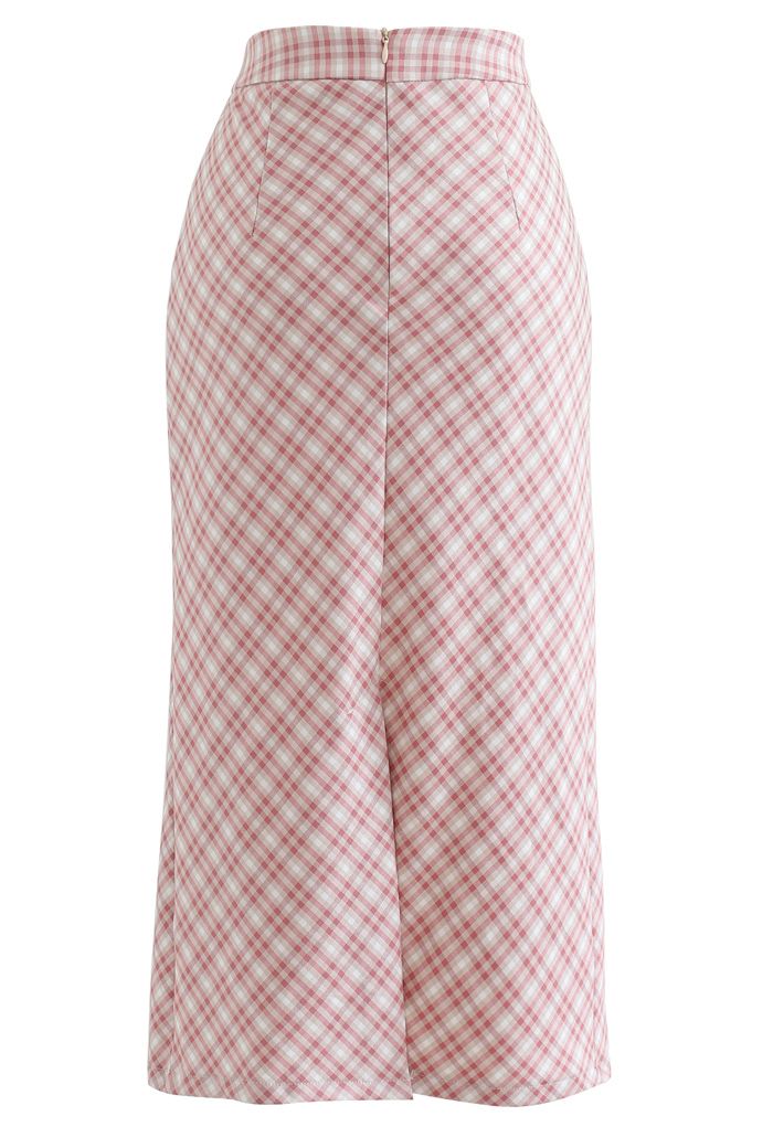 Gingham Slit Hem Pencil Skirt in Pink