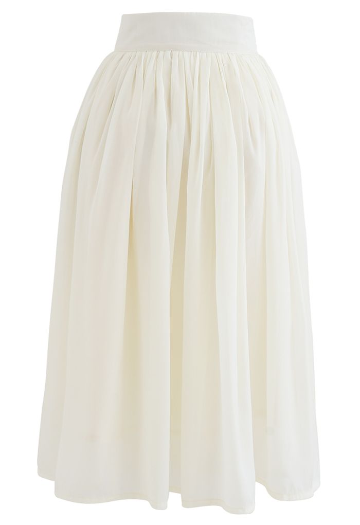 Bowknot Waist Chiffon Pleated Midi Skirt in Ivory - Retro, Indie and ...