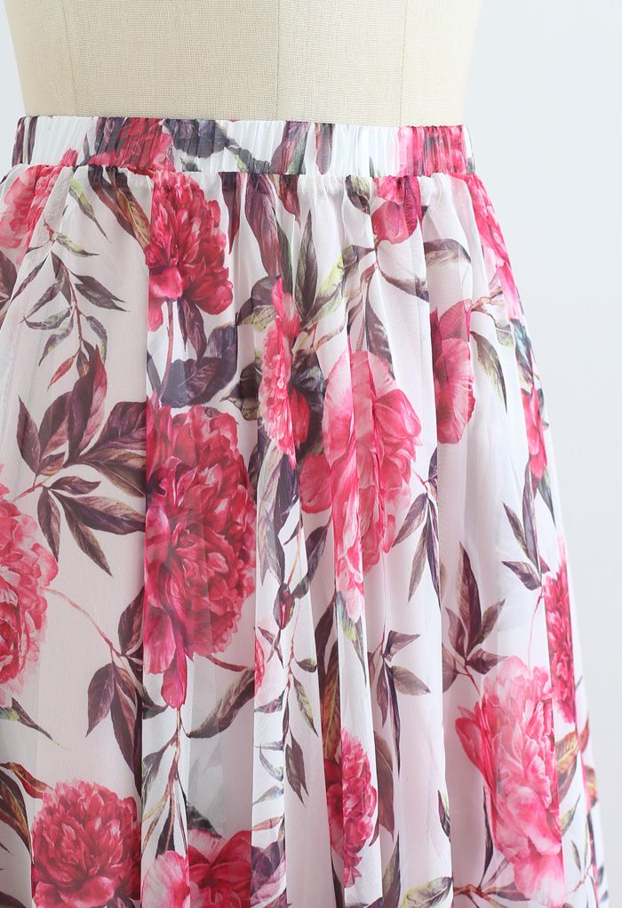 Romantic Moment Peony Print Maxi Skirt in White - Retro, Indie and ...